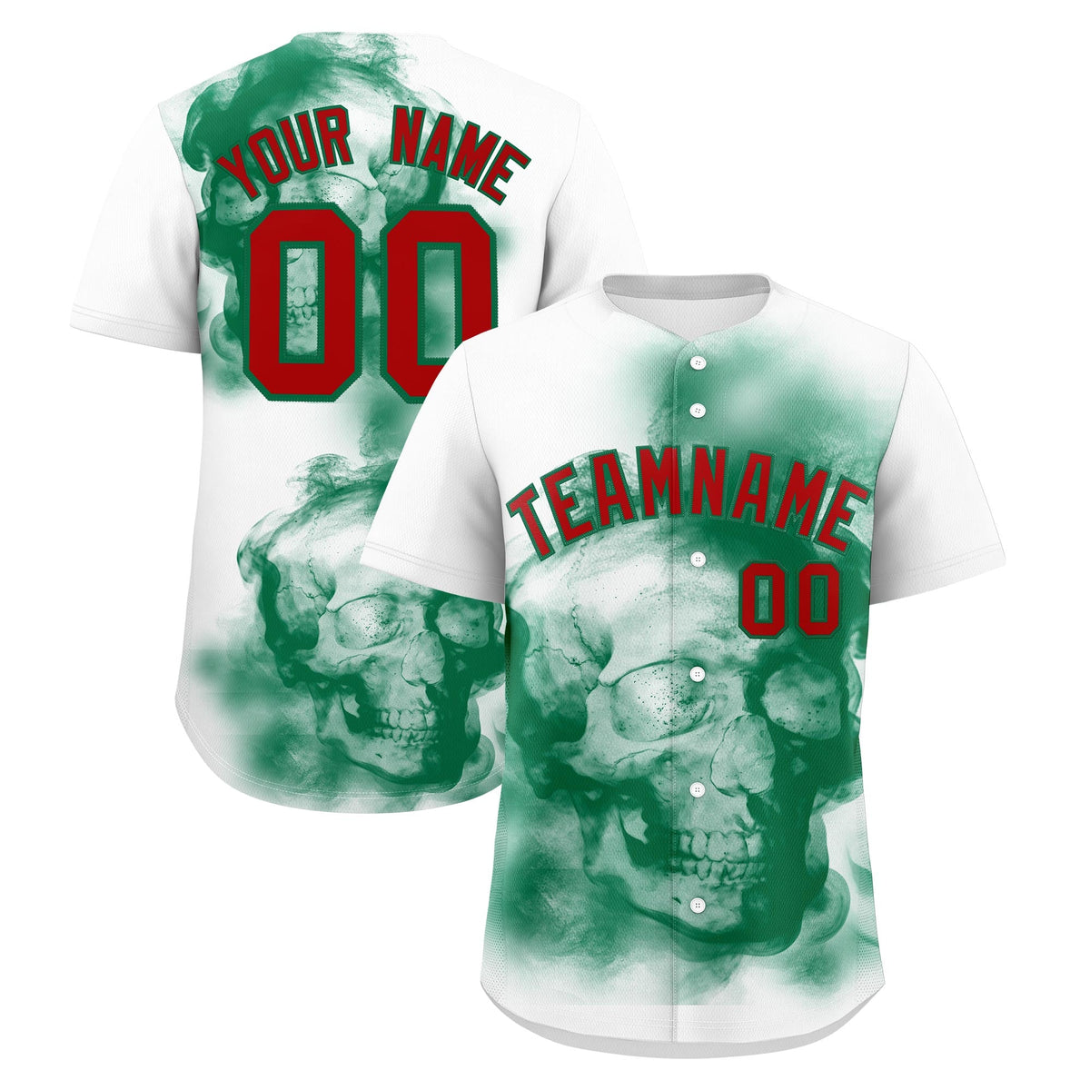 Custom White Kelly Green Red skeleton Graffiti Pattern Lightweight Baseball Jersey| KXKSHOP