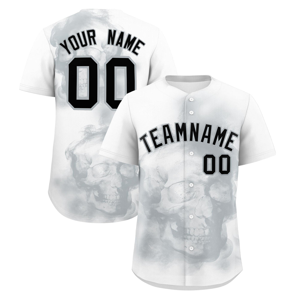 Custom White Silver Black skeleton Graffiti Pattern Quick Dry Baseball Jersey| KXKSHOP