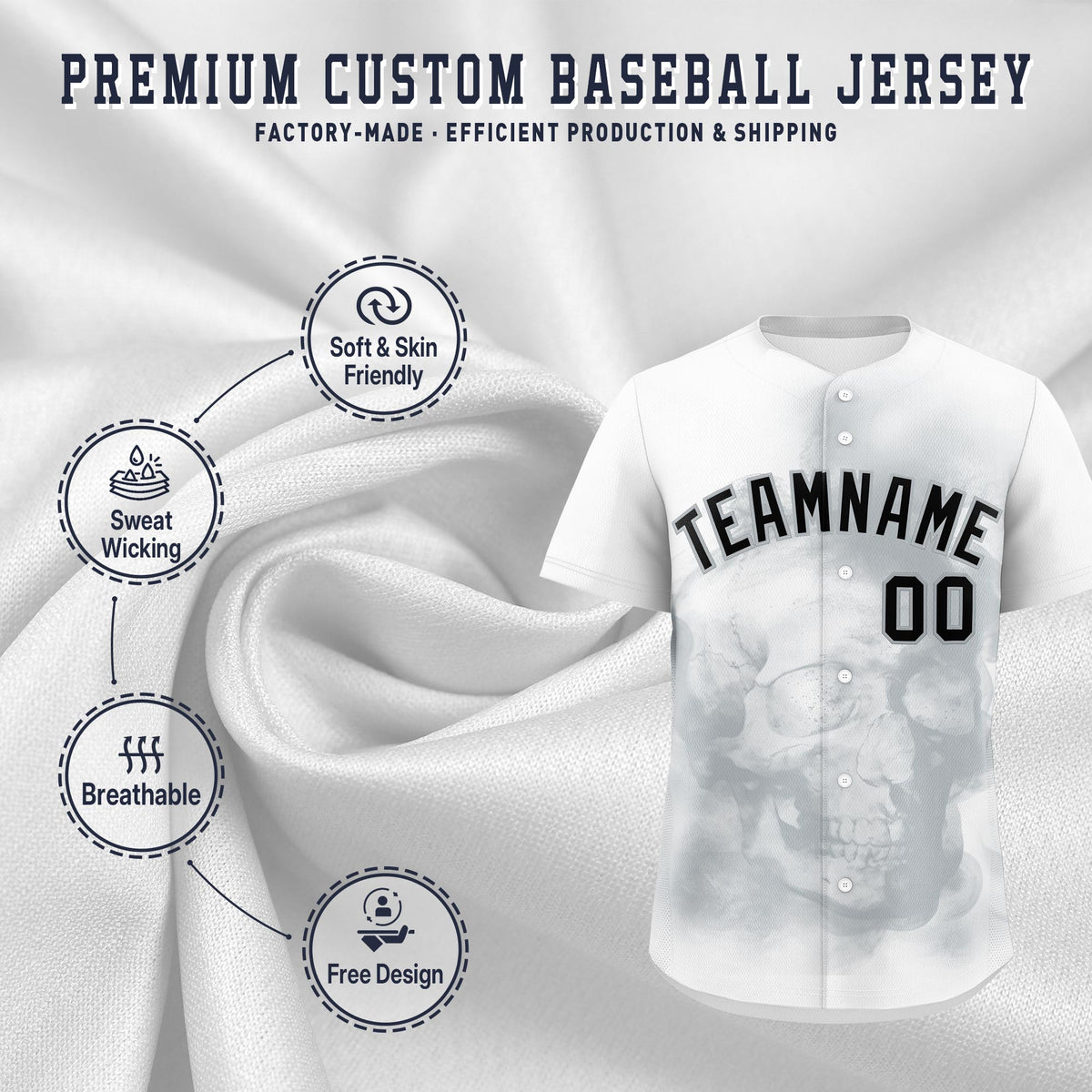 Custom White Silver Black skeleton Graffiti Pattern Quick Dry Baseball Jersey| KXKSHOP