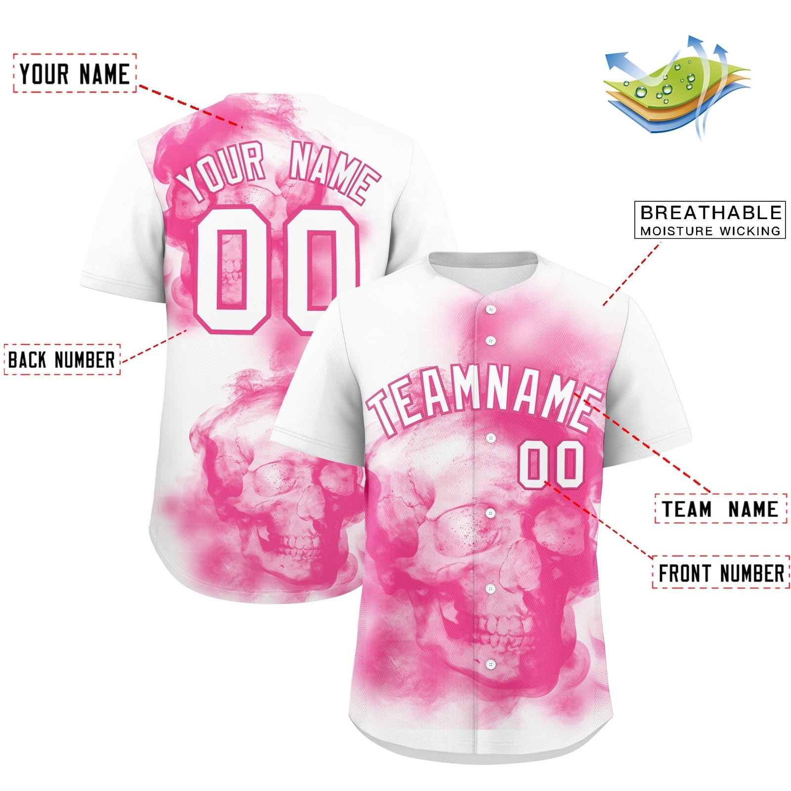 Custom White Pink skeleton Graffiti Pattern Lightweight Baseball Jersey| KXKSHOP
