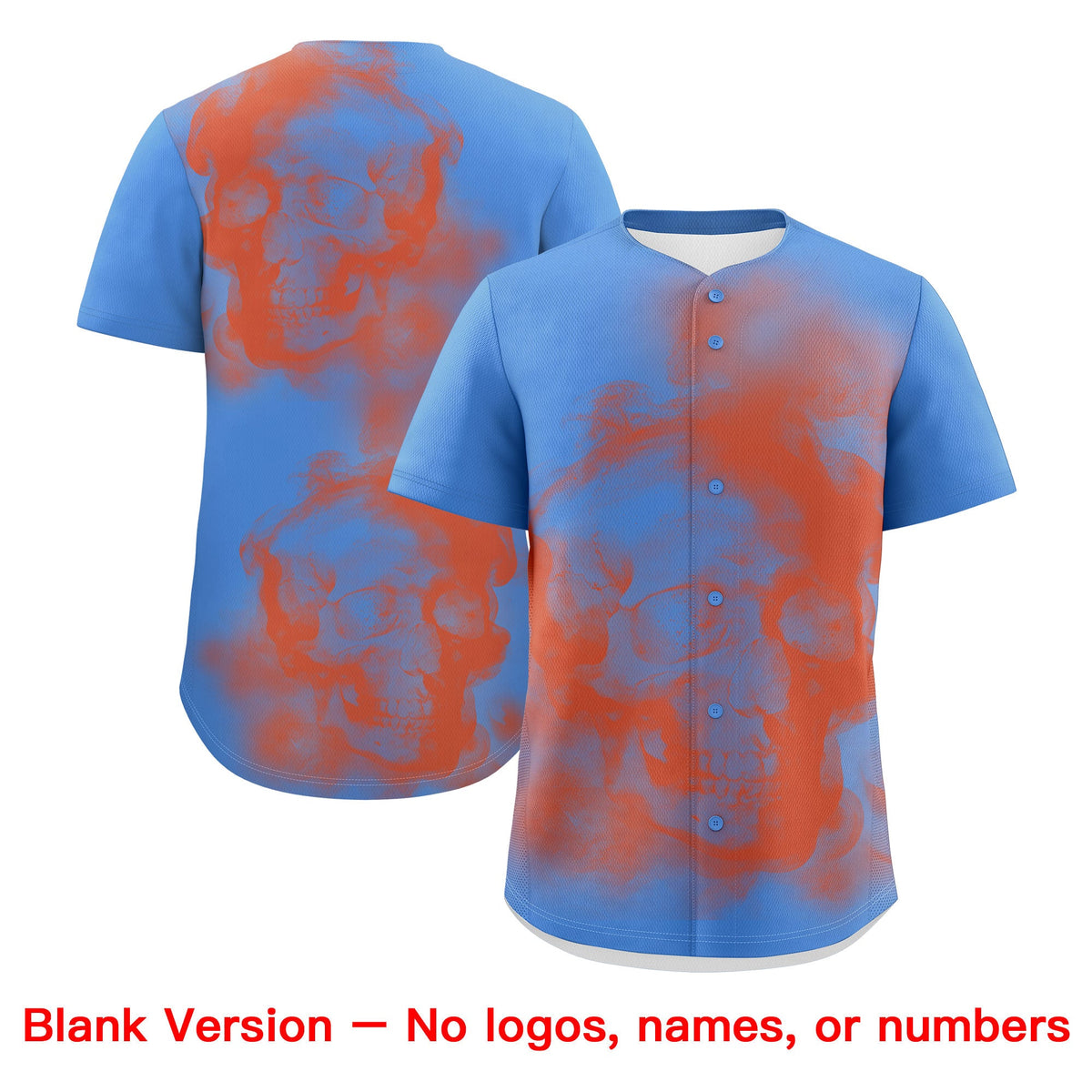 Custom Powder Blue Orange White skeleton Graffiti Pattern Lightweight Baseball Jersey| KXKSHOP