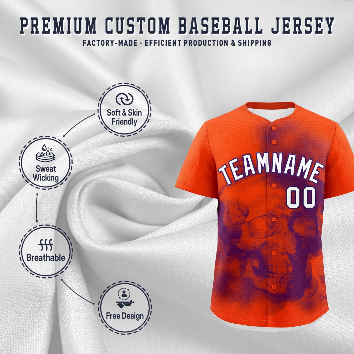 Custom Orange Purple White skeleton Graffiti Pattern Lightweight Baseball Jersey| KXKSHOP