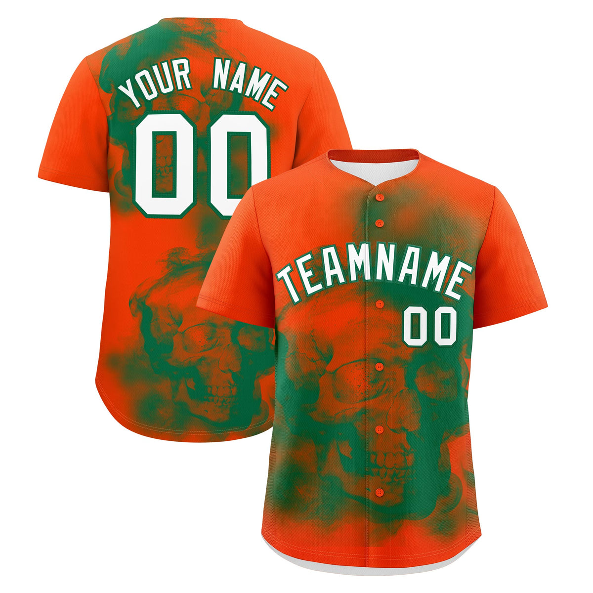 Custom Orange Kelly Green White skeleton Graffiti Pattern Quick Dry Baseball Jersey| KXKSHOP