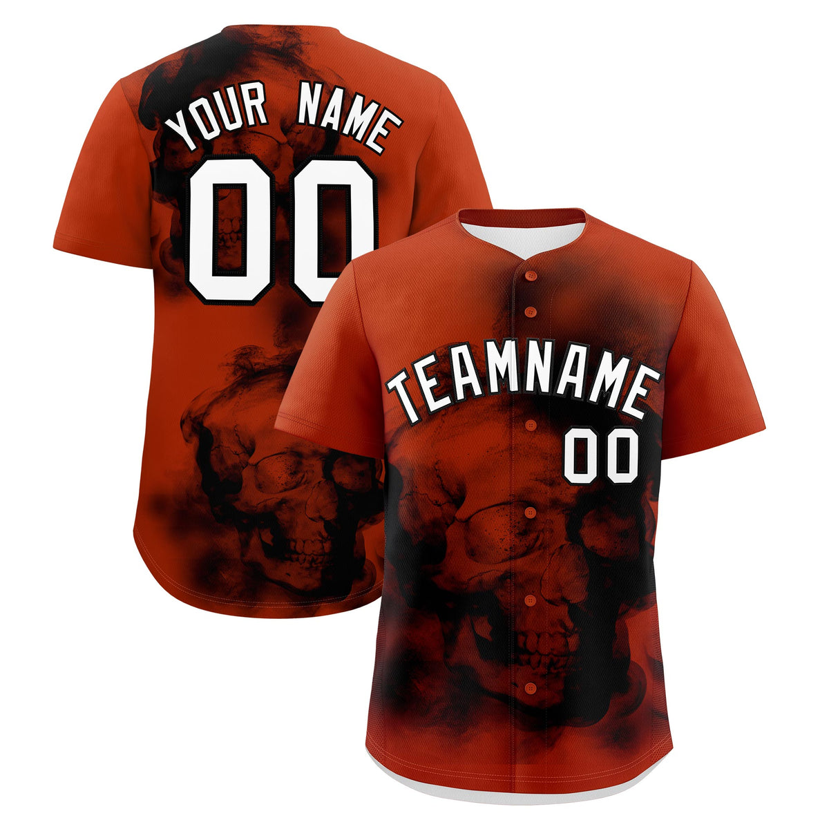 Custom Dark Orange Black White skeleton Graffiti Pattern Quick Dry Baseball Jersey| KXKSHOP