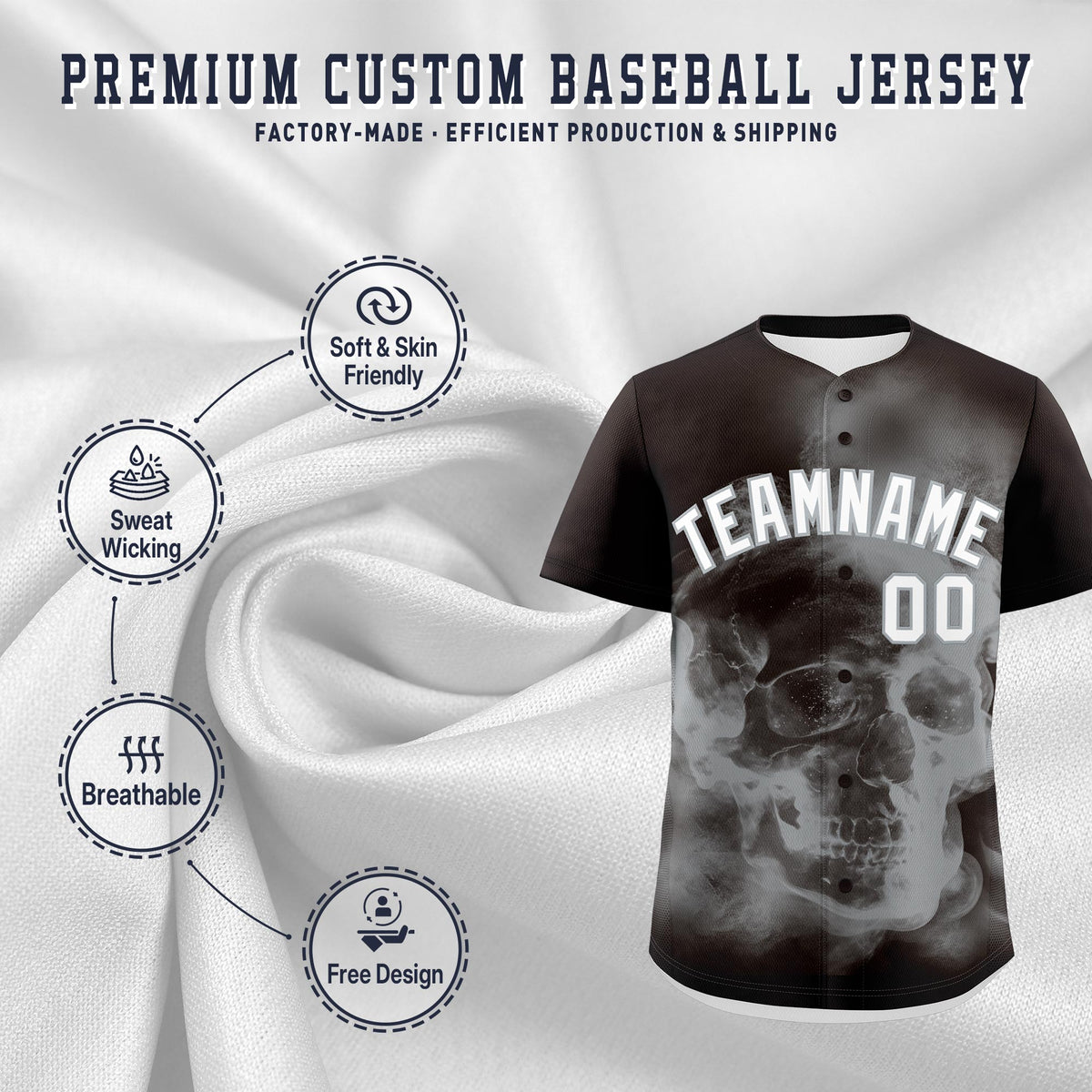 Custom Brown Silver White skeleton Graffiti Pattern Quick Dry Baseball Jersey| KXKSHOP