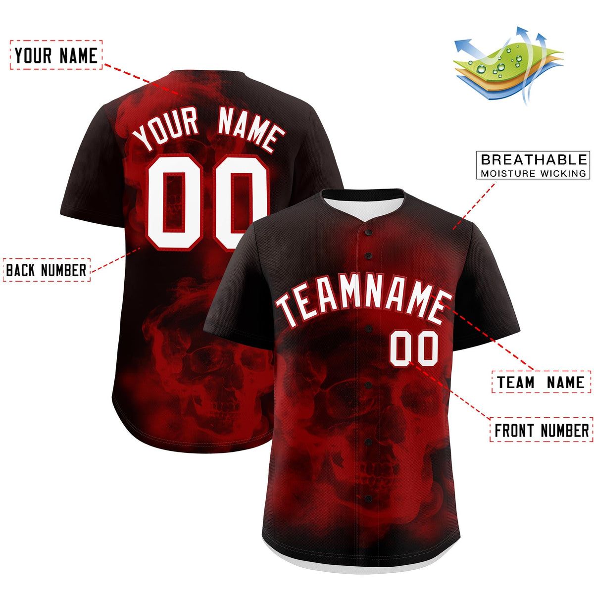 Custom Brown Red White skeleton Graffiti Pattern Lightweight Baseball Jersey| KXKSHOP
