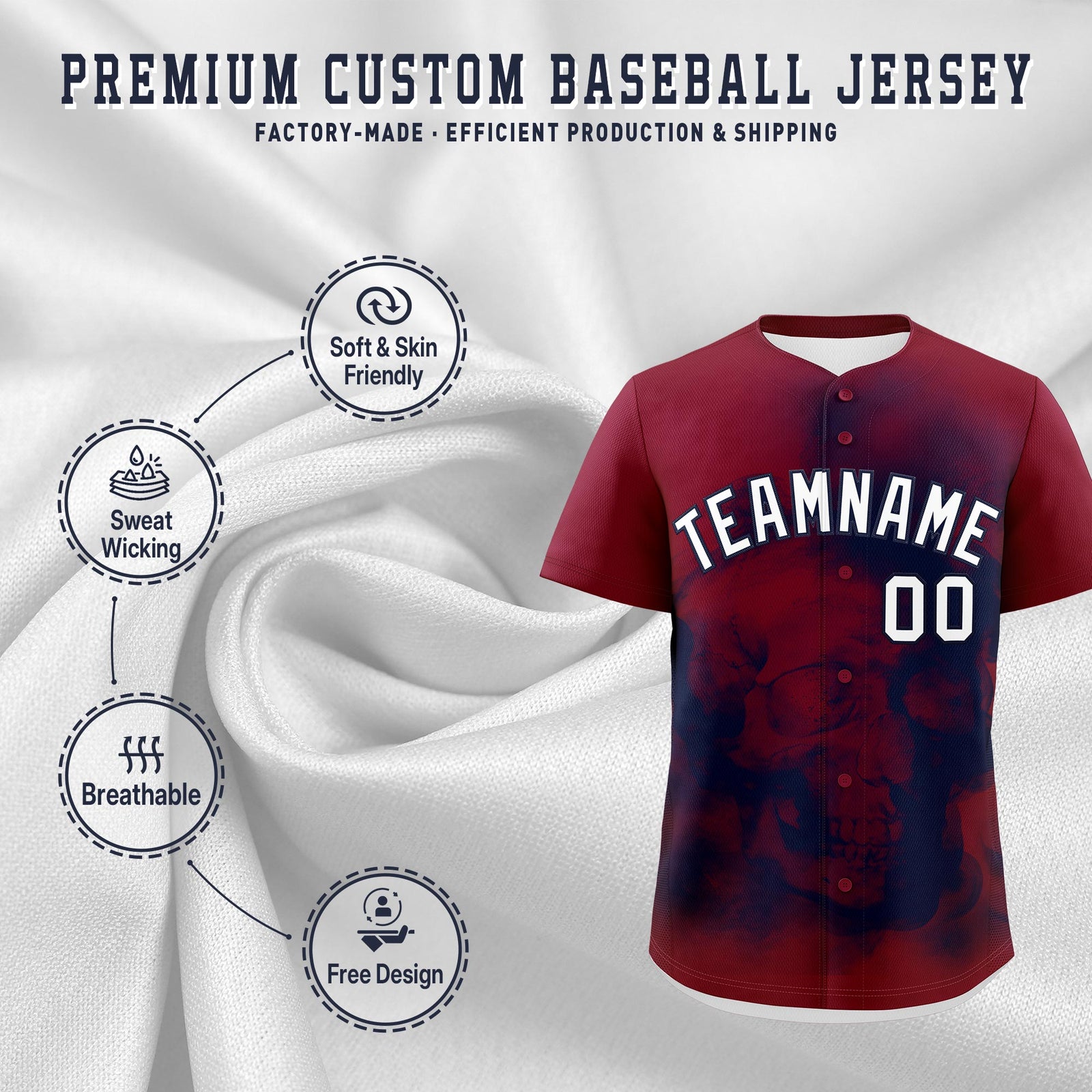Custom Crimson Navy White skeleton Graffiti Pattern Lightweight Baseball Jersey| KXKSHOP