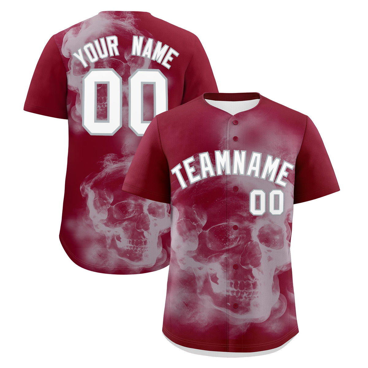Custom Crimson Silver White skeleton Graffiti Pattern Quick Dry Baseball Jersey| KXKSHOP