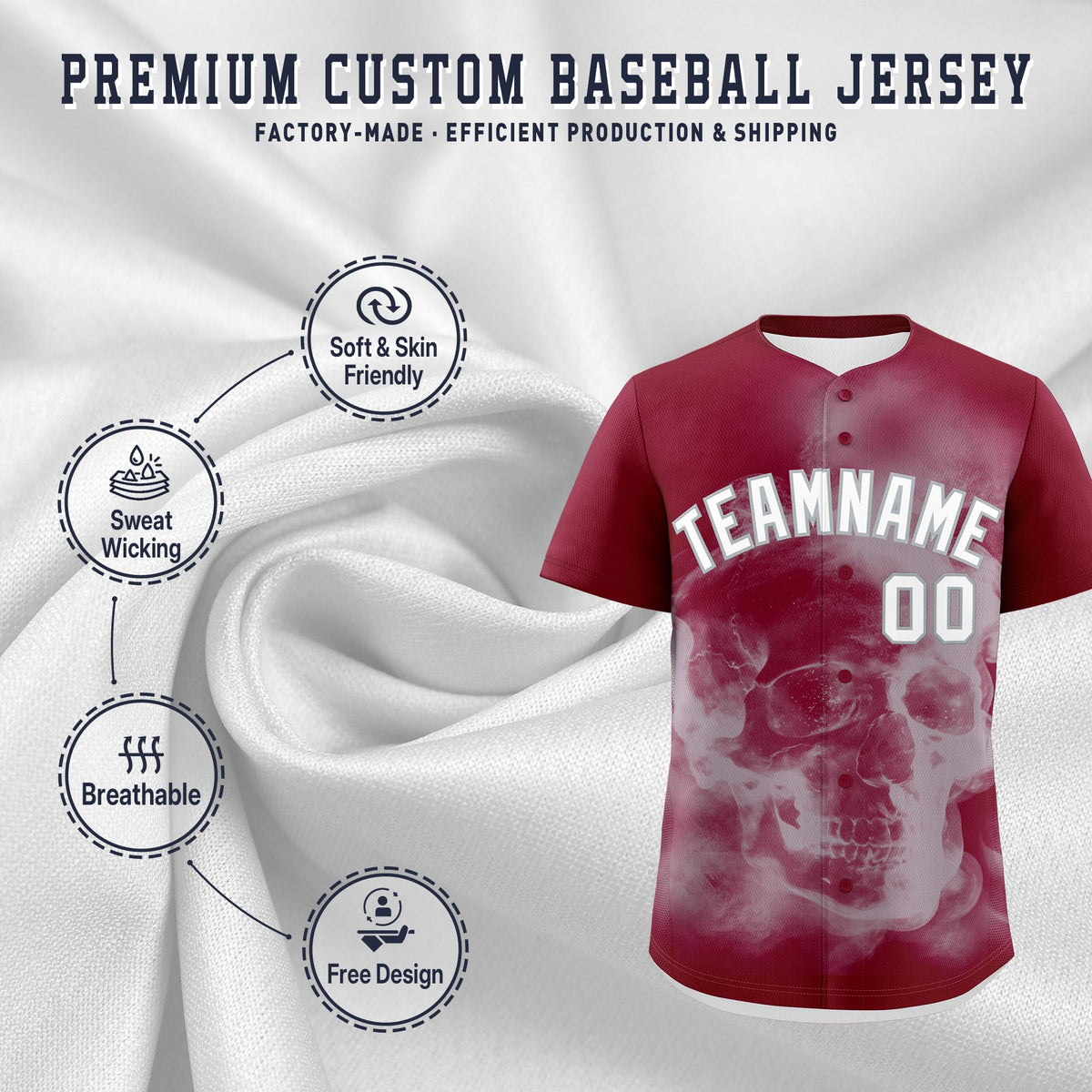Custom Crimson Silver White skeleton Graffiti Pattern Quick Dry Baseball Jersey| KXKSHOP