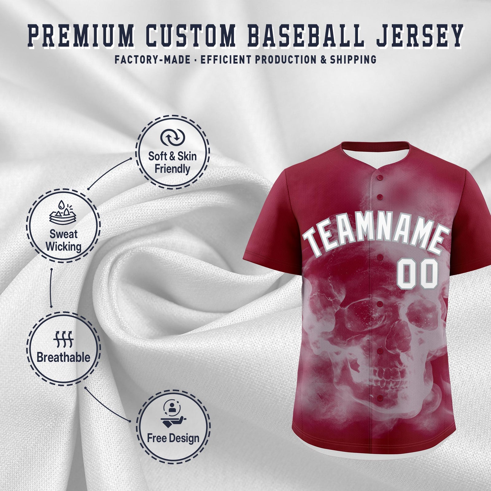 Custom Crimson Silver White skeleton Graffiti Pattern Quick Dry Baseball Jersey| KXKSHOP