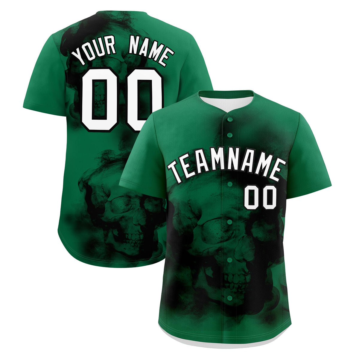 Custom Kelly Green Black White skeleton Graffiti Pattern Lightweight Baseball Jersey| KXKSHOP