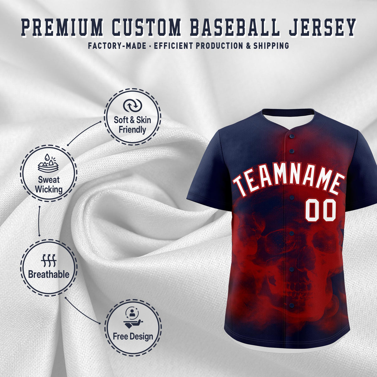 Custom Navy Red White skeleton Graffiti Pattern Lightweight Baseball Jersey| KXKSHOP