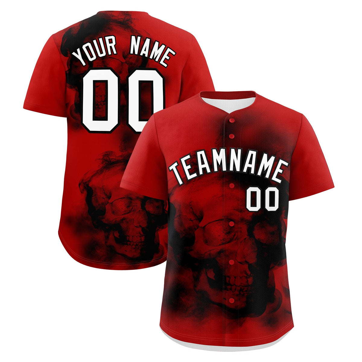 Custom Red Black White skeleton Graffiti Pattern Quick Dry Baseball Jersey| KXKSHOP