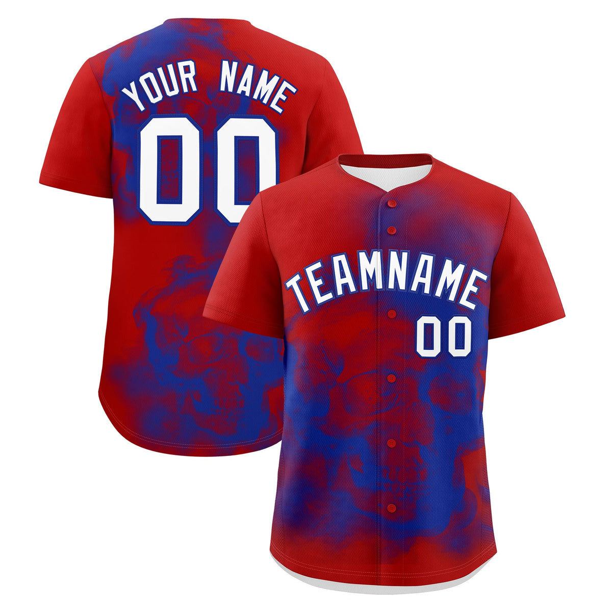 Custom Red Royal Blue White skeleton Graffiti Pattern Lightweight Baseball Jersey| KXKSHOP