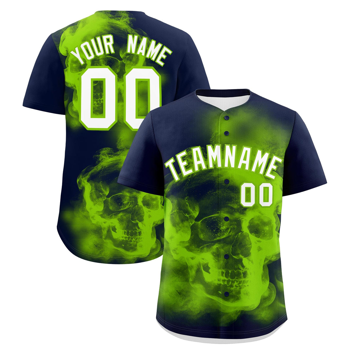 Custom Navy Neon Green White skeleton Graffiti Pattern Lightweight Baseball Jersey| KXKSHOP