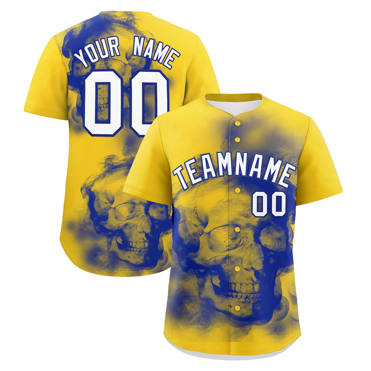 Custom Gold Royal Blue White skeleton Graffiti Pattern Lightweight Baseball Jersey| KXKSHOP