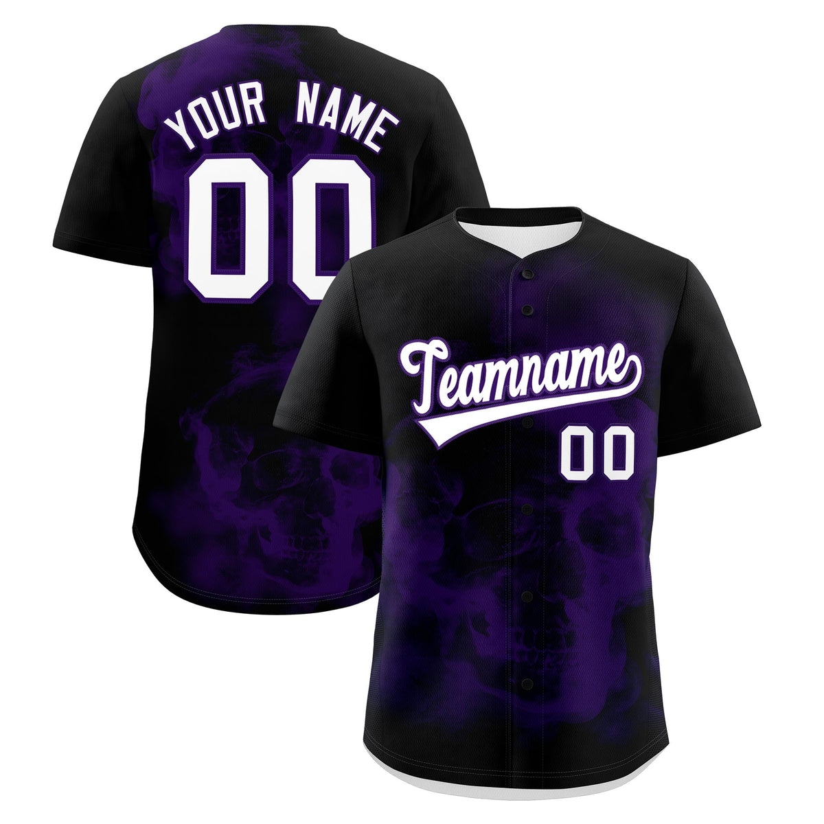 Custom Black Purple White skeleton Graffiti Pattern Quick Dry Baseball Jersey| KXKSHOP