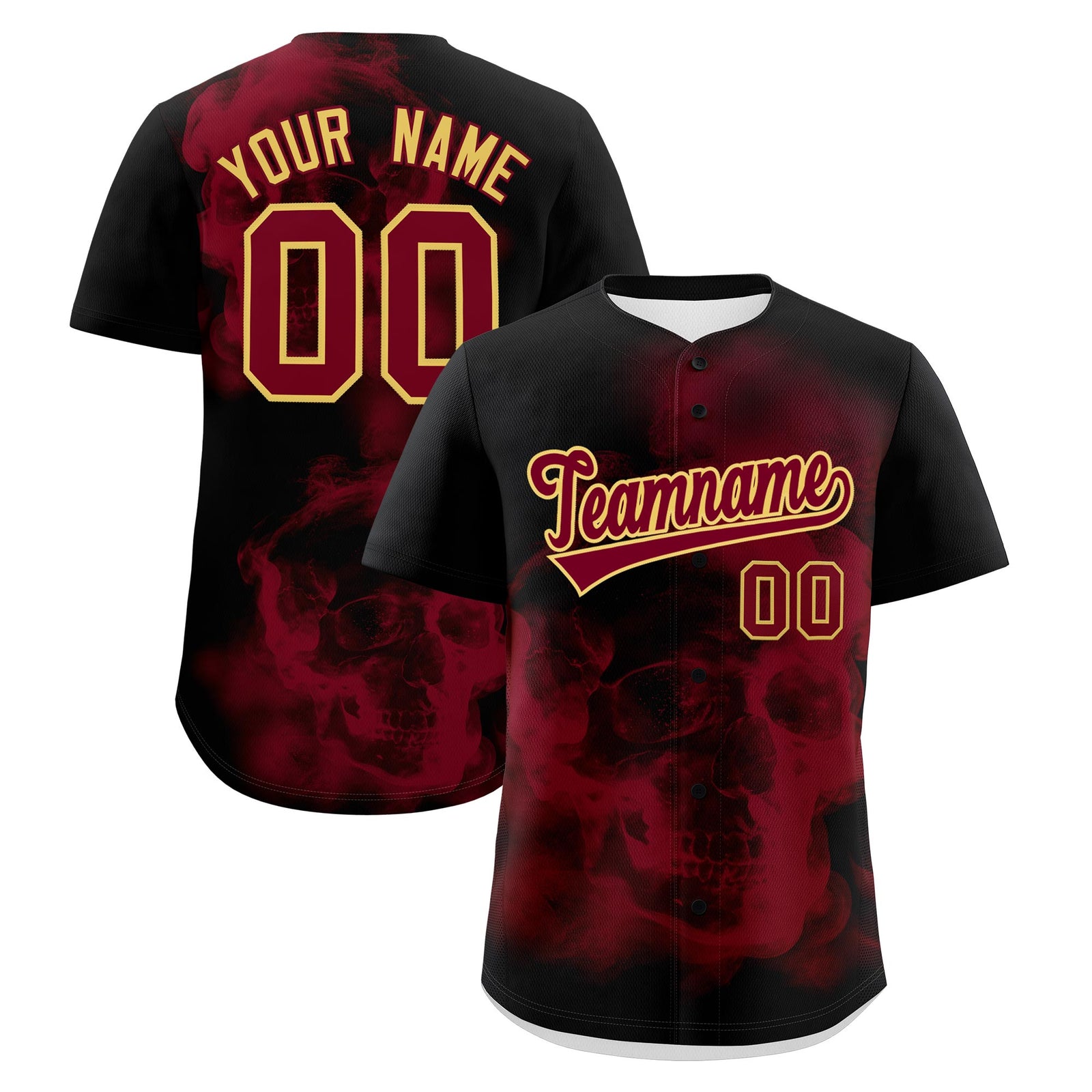 Custom Black Crimson Khaki skeleton Graffiti Pattern Lightweight Baseball Jersey| KXKSHOP