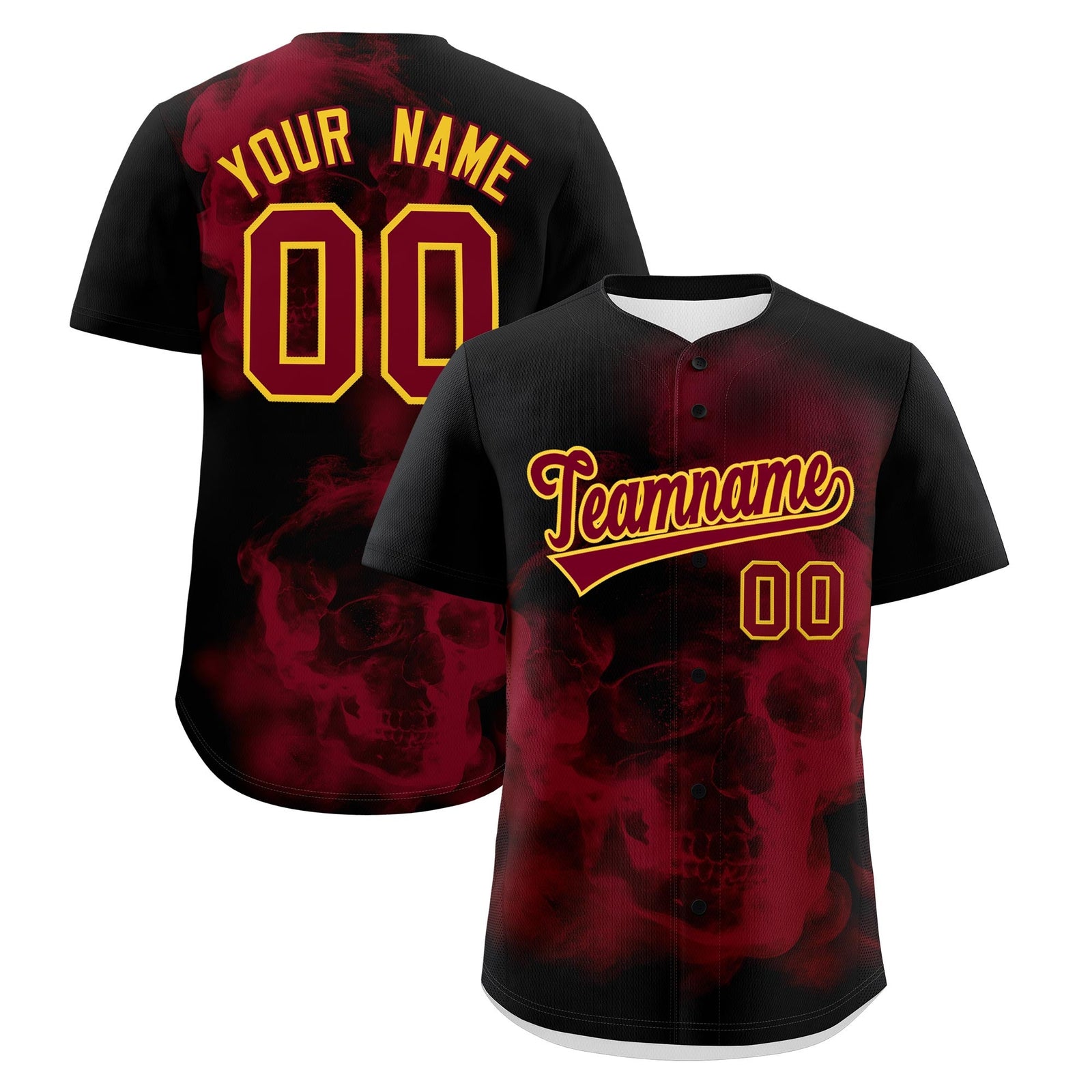Custom Black Crimson Khaki skeleton Graffiti Pattern Quick Dry Baseball Jersey| KXKSHOP