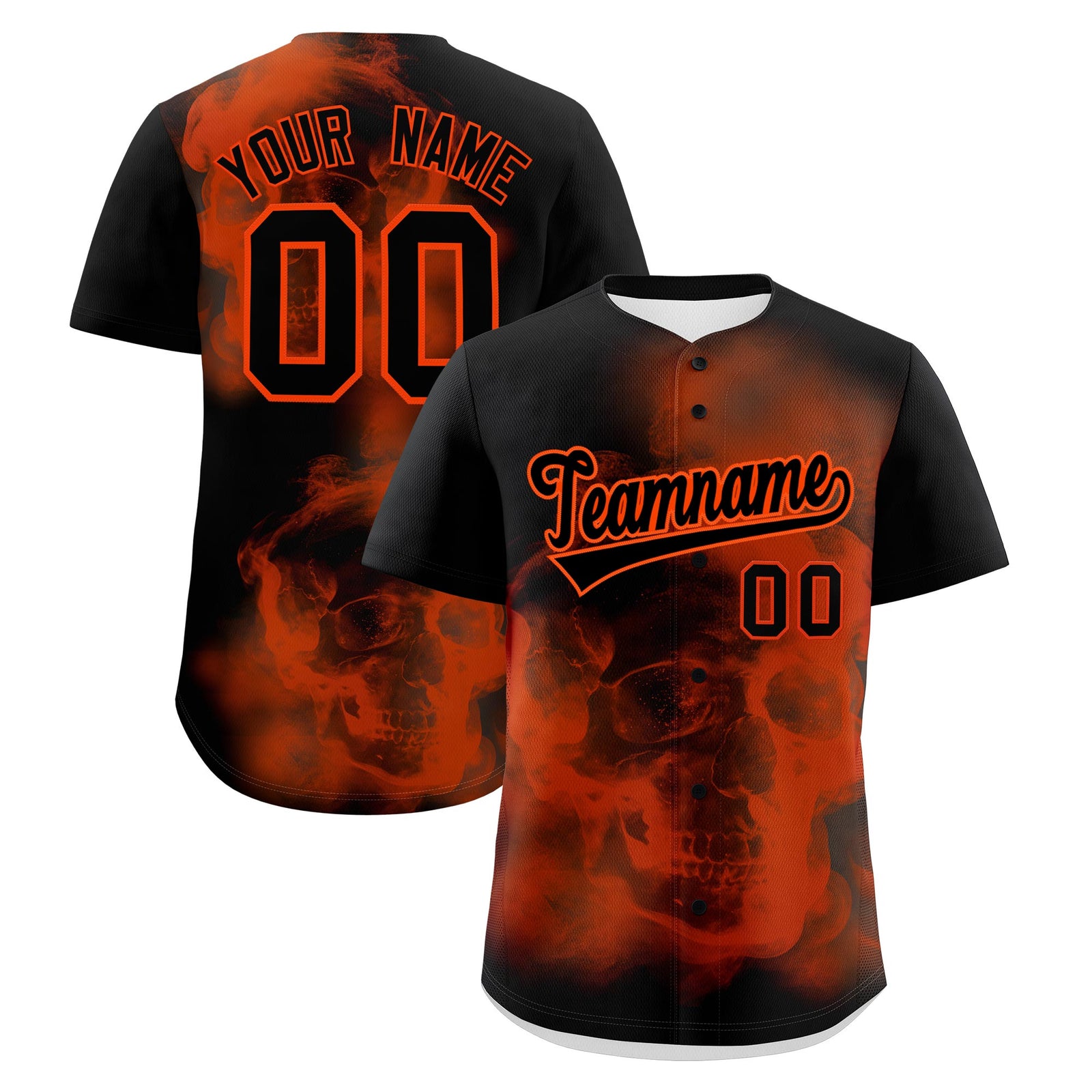 Custom Black Orange skeleton Graffiti Pattern Quick Dry Baseball Jersey| KXKSHOP