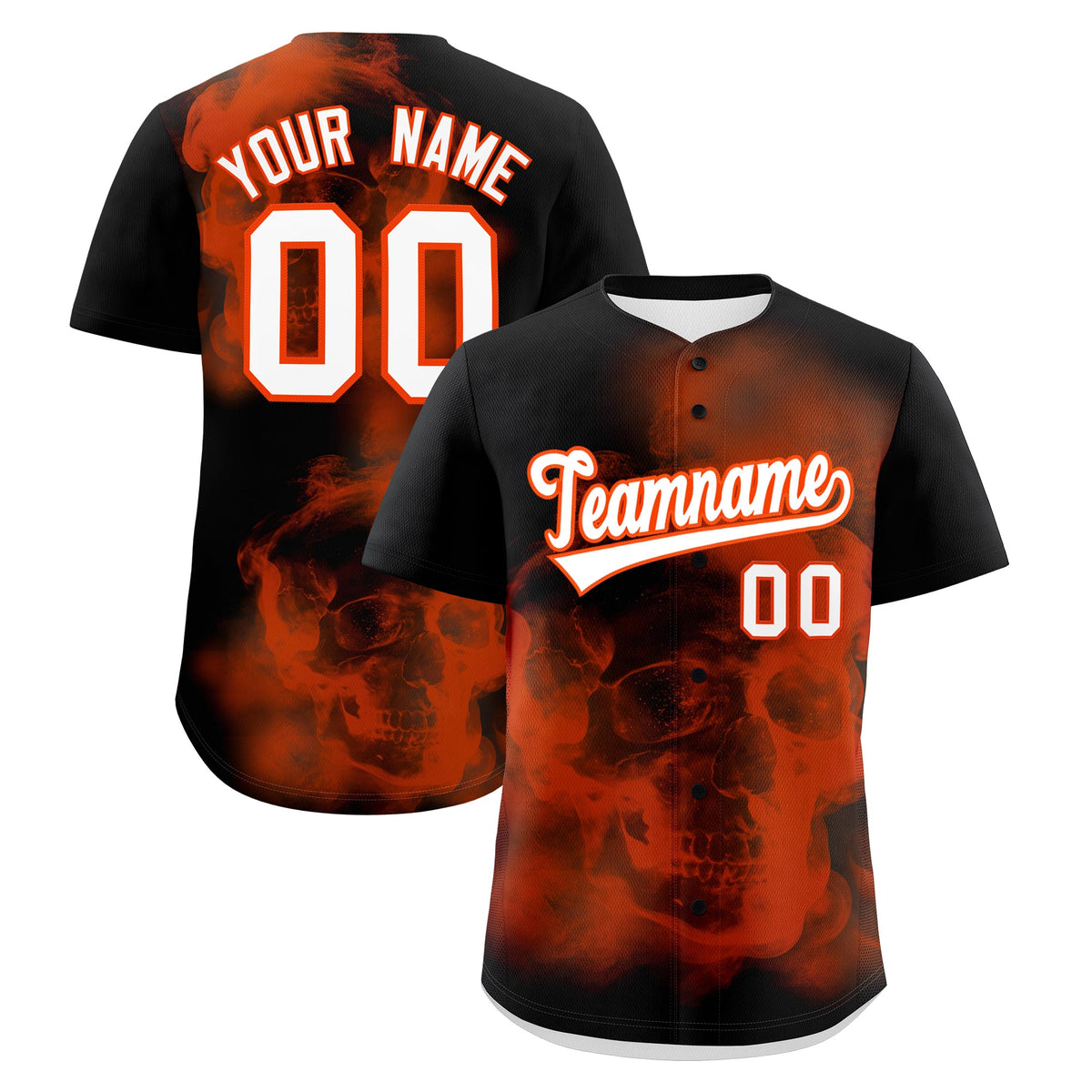 Custom Black Orange White skeleton Graffiti Pattern Quick Dry Baseball Jersey| KXKSHOP