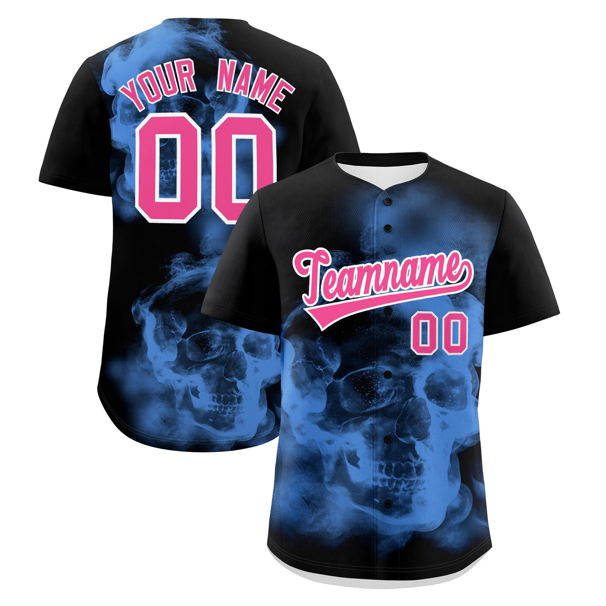 Custom Black Powder Blue Pink skeleton Graffiti Pattern Quick Dry Baseball Jersey| KXKSHOP