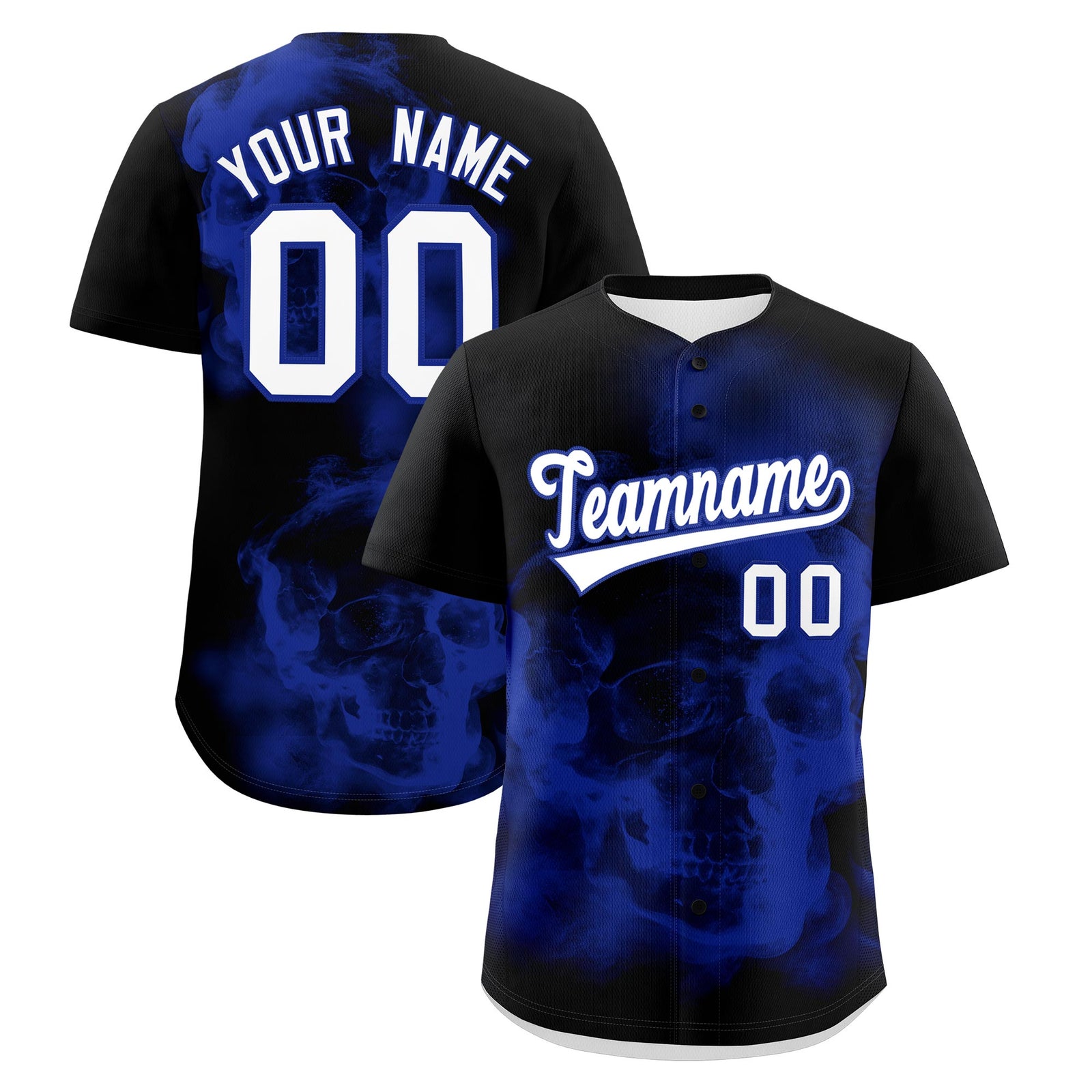 Custom Black Royal Blue White skeleton Graffiti Pattern Lightweight Baseball Jersey| KXKSHOP
