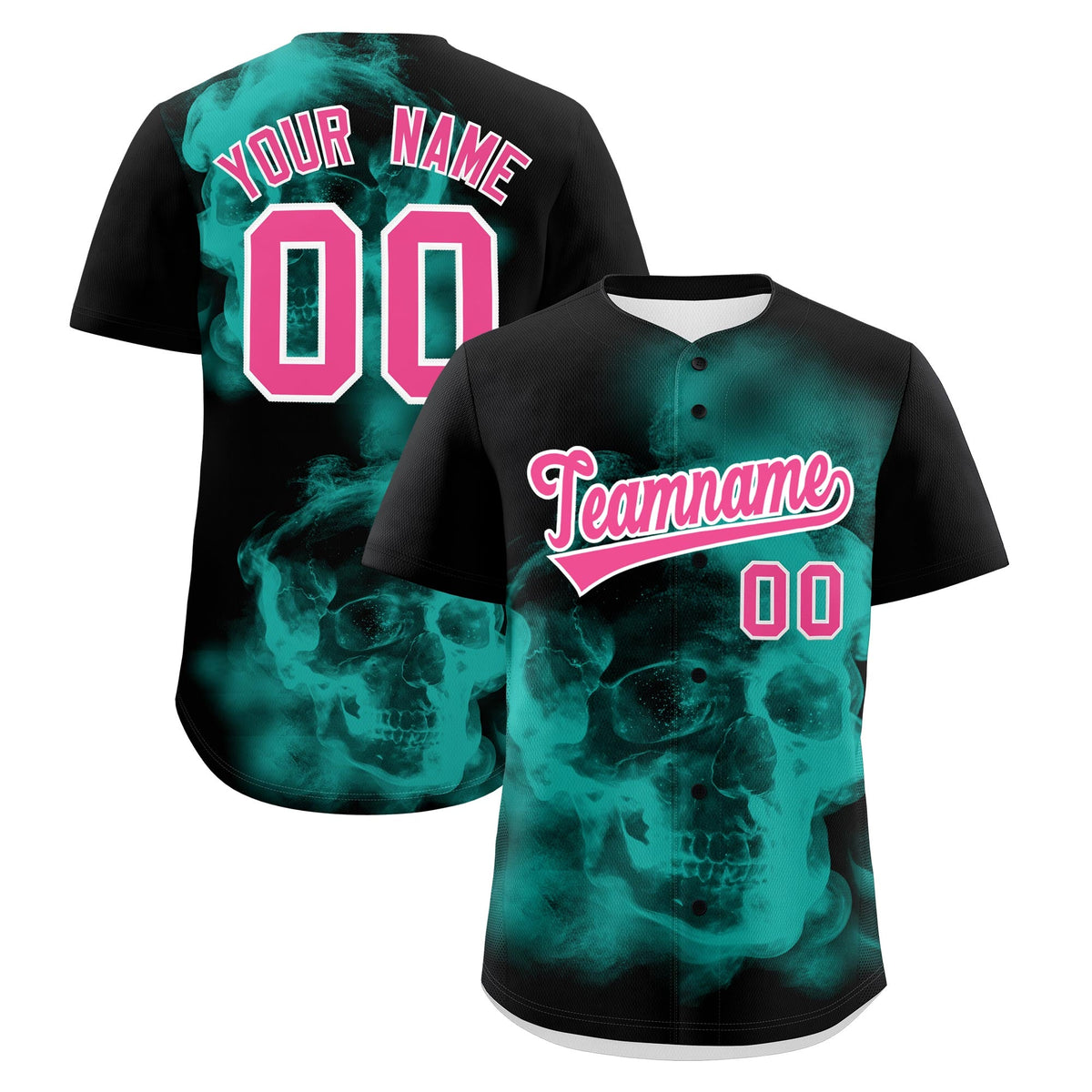 Custom Black Aqua Pink skeleton Graffiti Pattern Lightweight Baseball Jersey| KXKSHOP