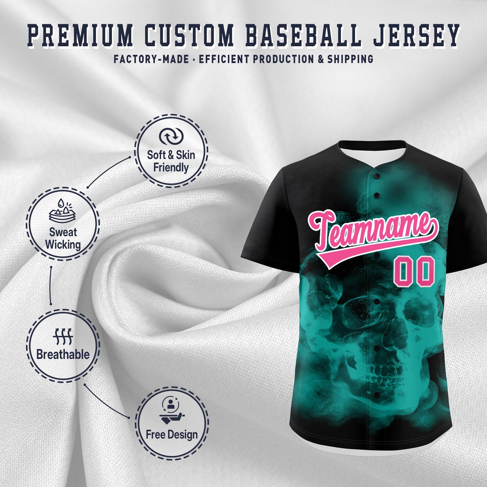 Custom Black Aqua Pink skeleton Graffiti Pattern Lightweight Baseball Jersey| KXKSHOP