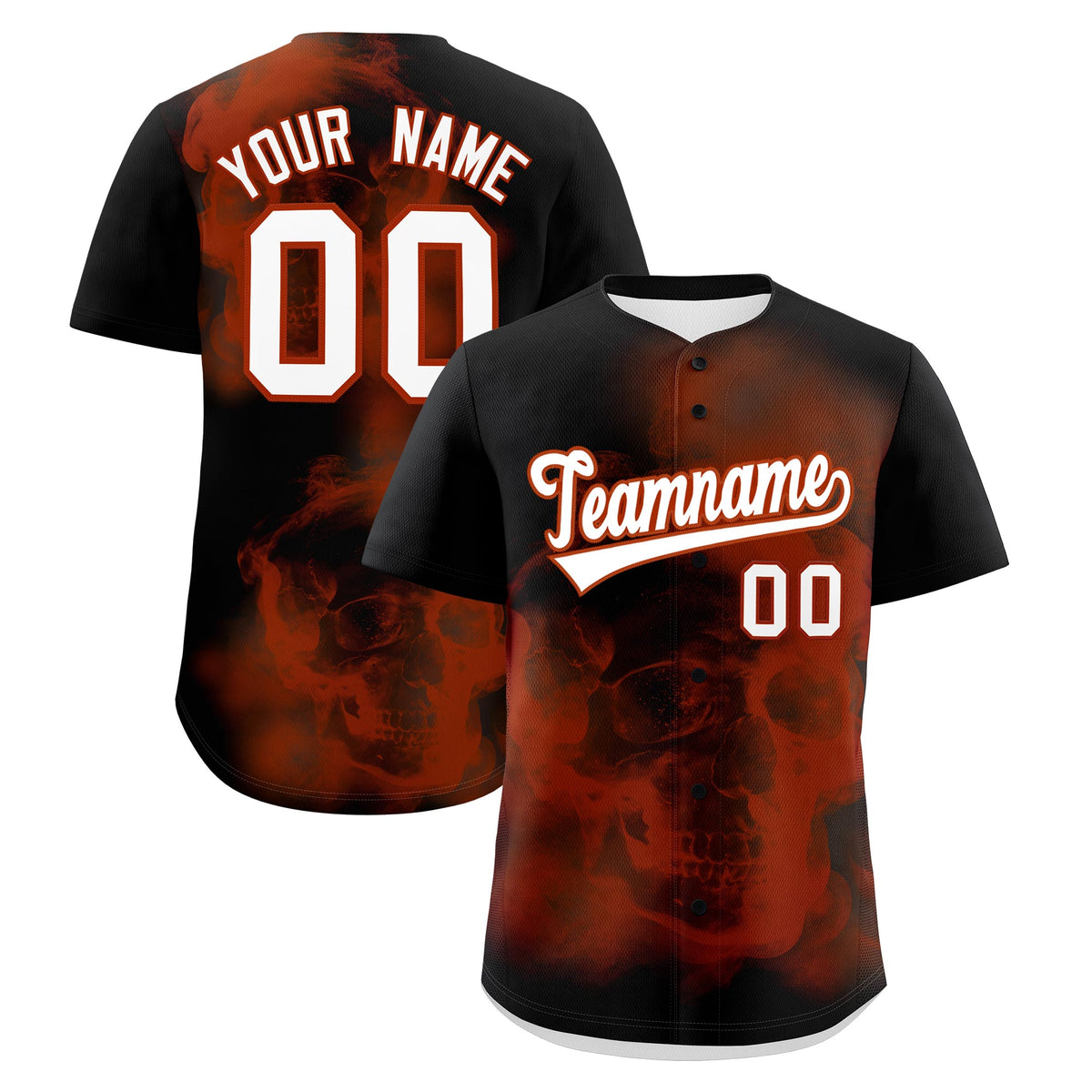 Custom Black Dark Orange White skeleton Graffiti Pattern Quick Dry Baseball Jersey| KXKSHOP