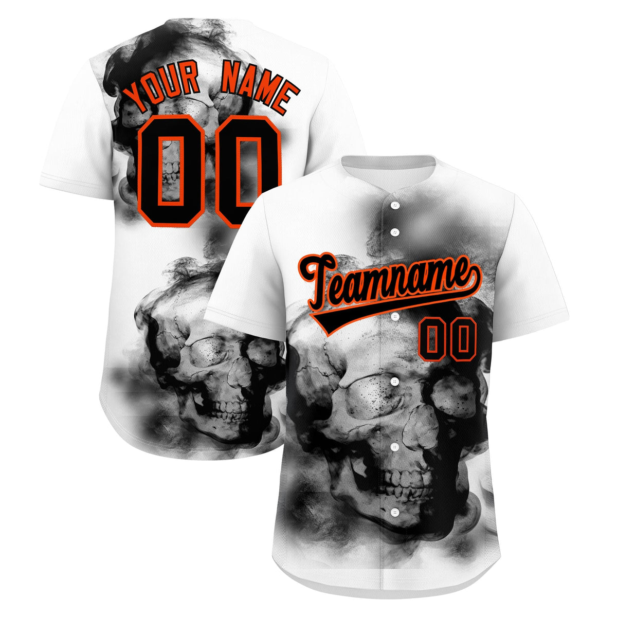 Custom White Black Orange skeleton Graffiti Pattern Quick Dry Baseball Jersey| KXKSHOP
