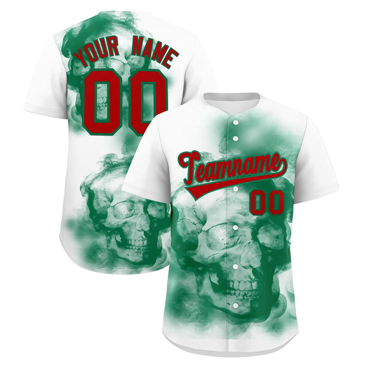 Custom White Kelly Green Red skeleton Graffiti Pattern Lightweight Baseball Jersey| KXKSHOP