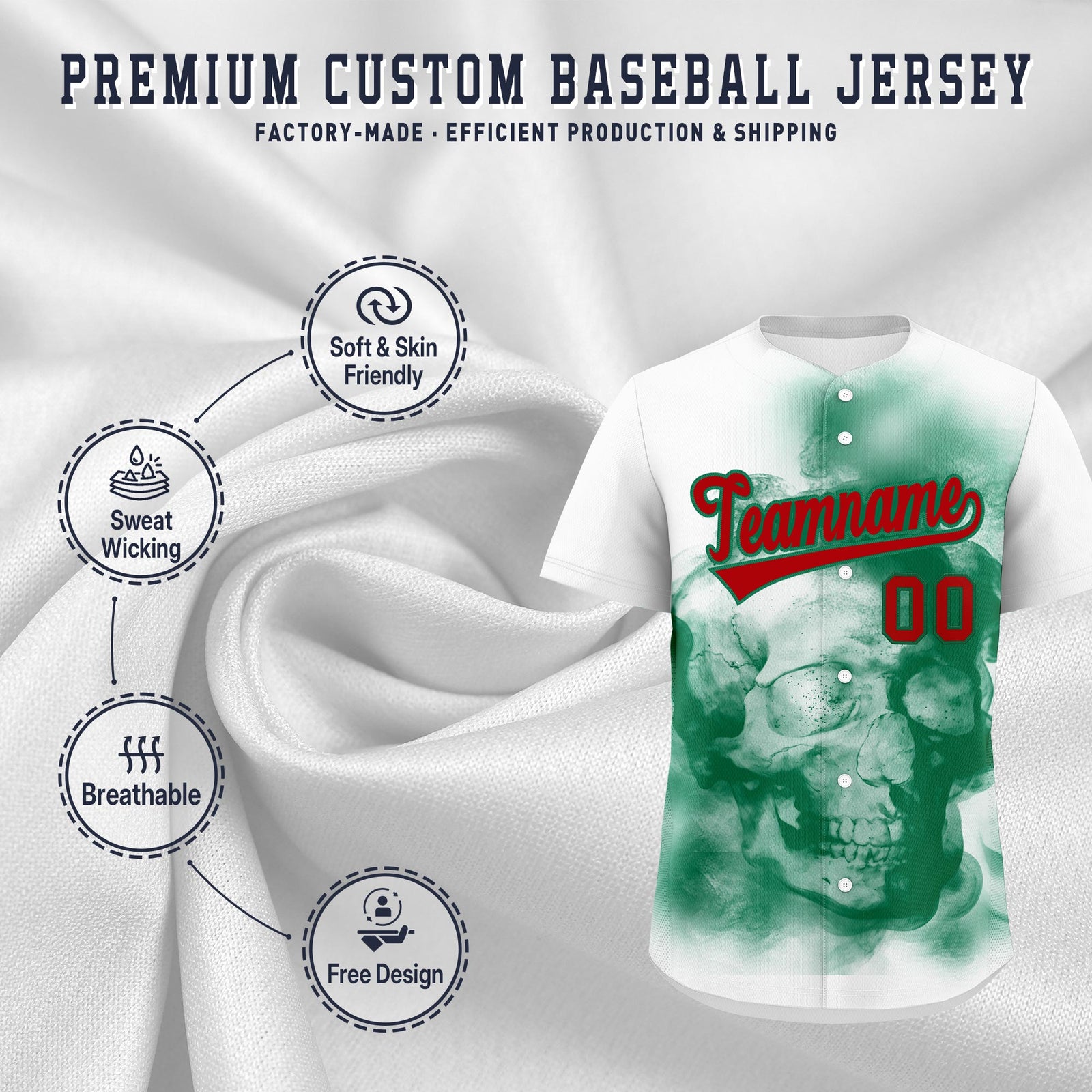 Custom White Kelly Green Red skeleton Graffiti Pattern Lightweight Baseball Jersey| KXKSHOP