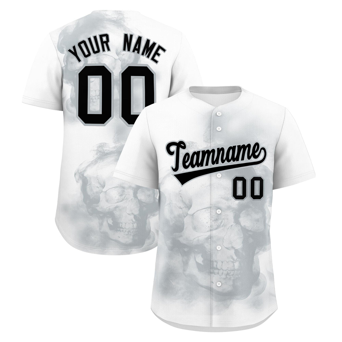 Custom White Silver Black skeleton Graffiti Pattern Quick Dry Baseball Jersey| KXKSHOP