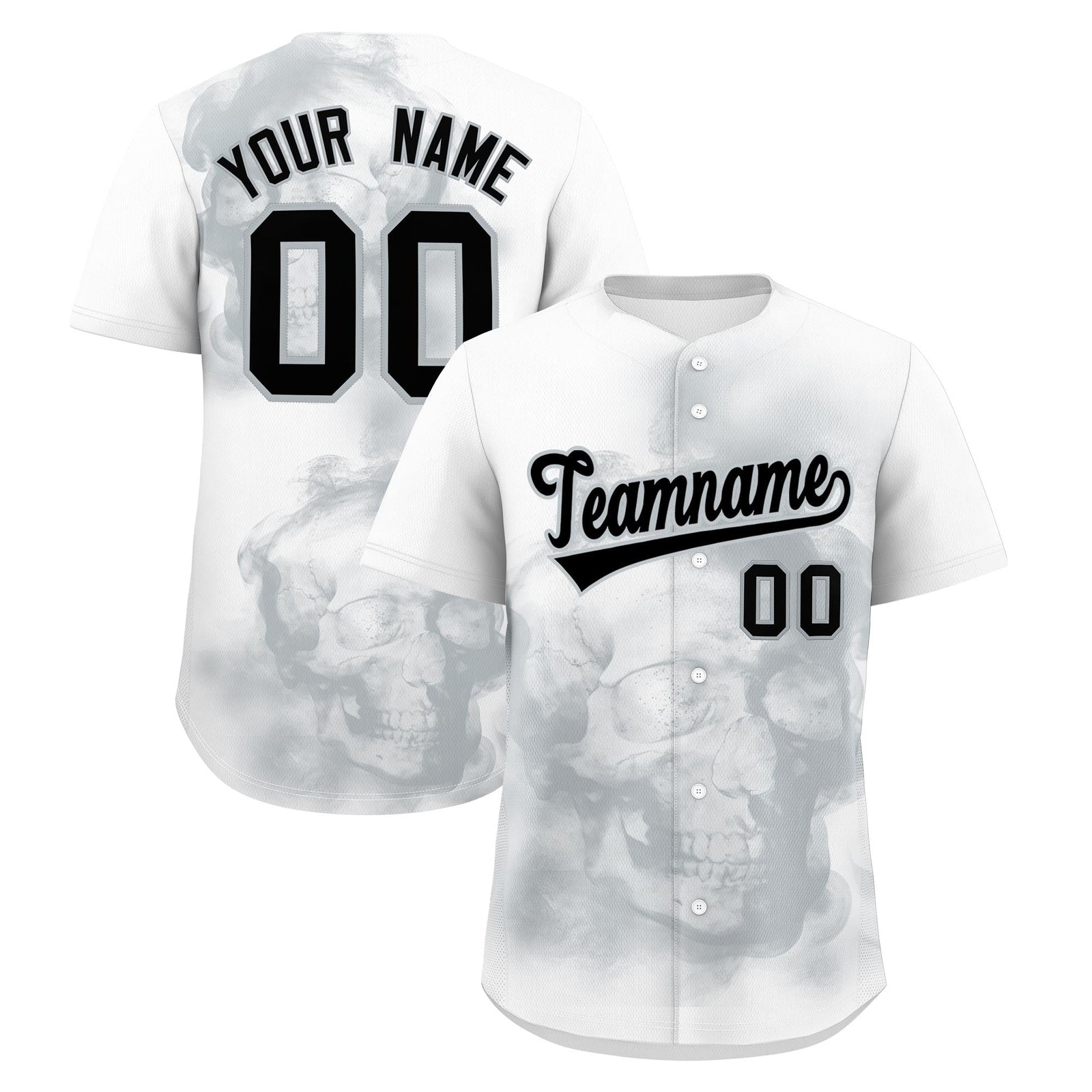 Custom White Silver Black skeleton Graffiti Pattern Quick Dry Baseball Jersey| KXKSHOP