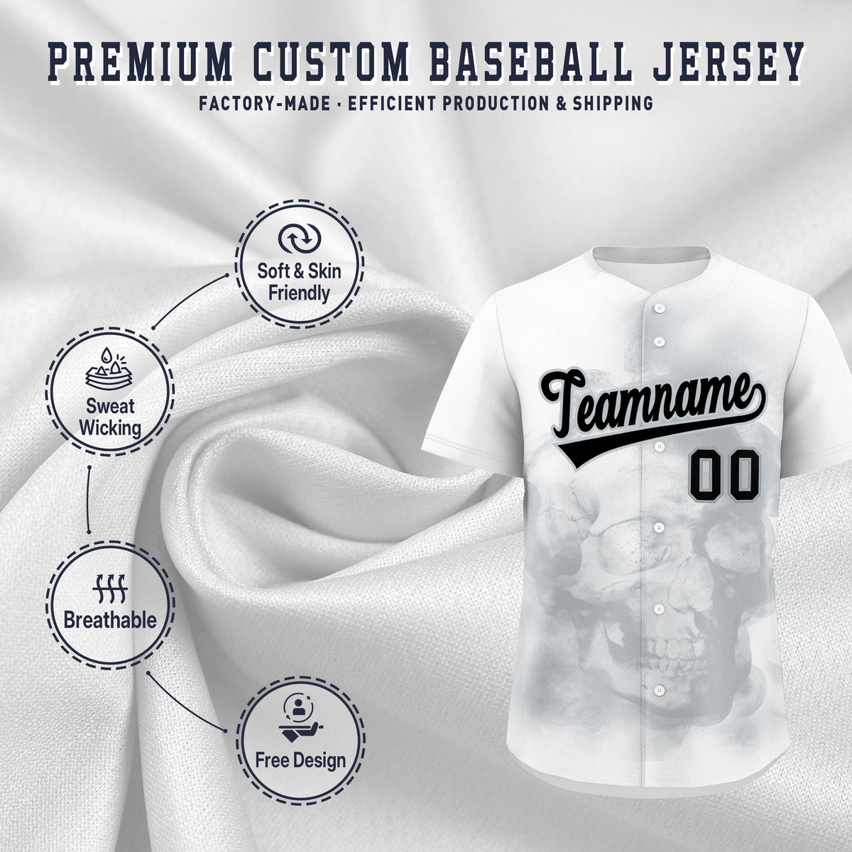Custom White Silver Black skeleton Graffiti Pattern Quick Dry Baseball Jersey| KXKSHOP