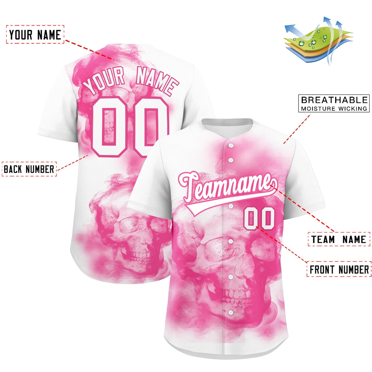 Custom White Pink skeleton Graffiti Pattern Lightweight Baseball Jersey| KXKSHOP