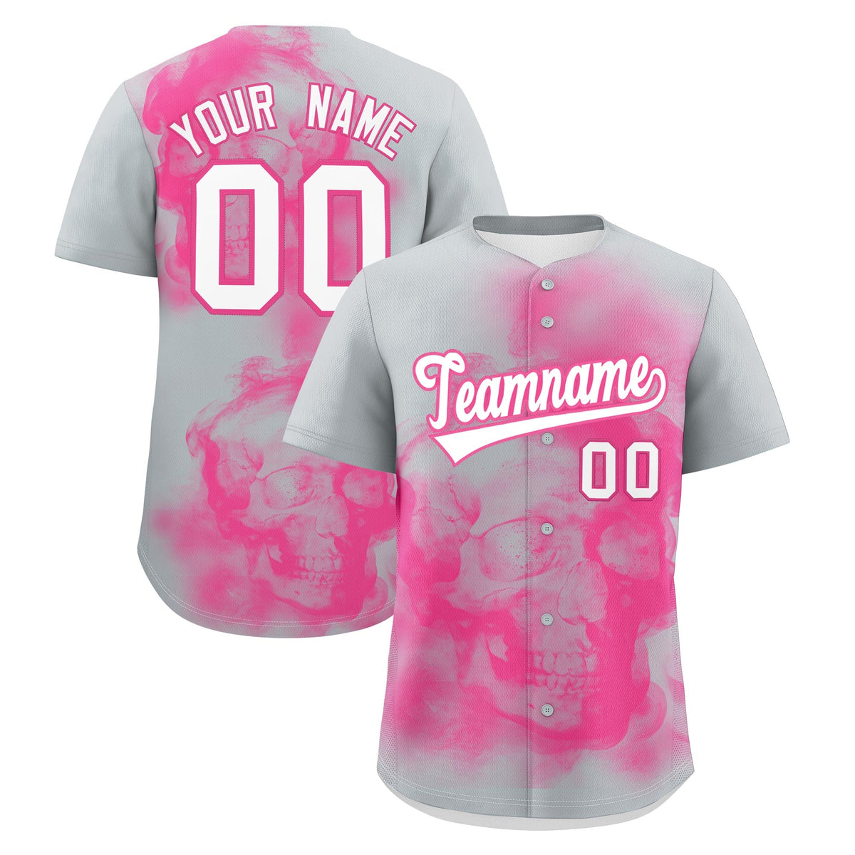 Custom Silver Pink White skeleton Graffiti Pattern Lightweight Baseball Jersey| KXKSHOP