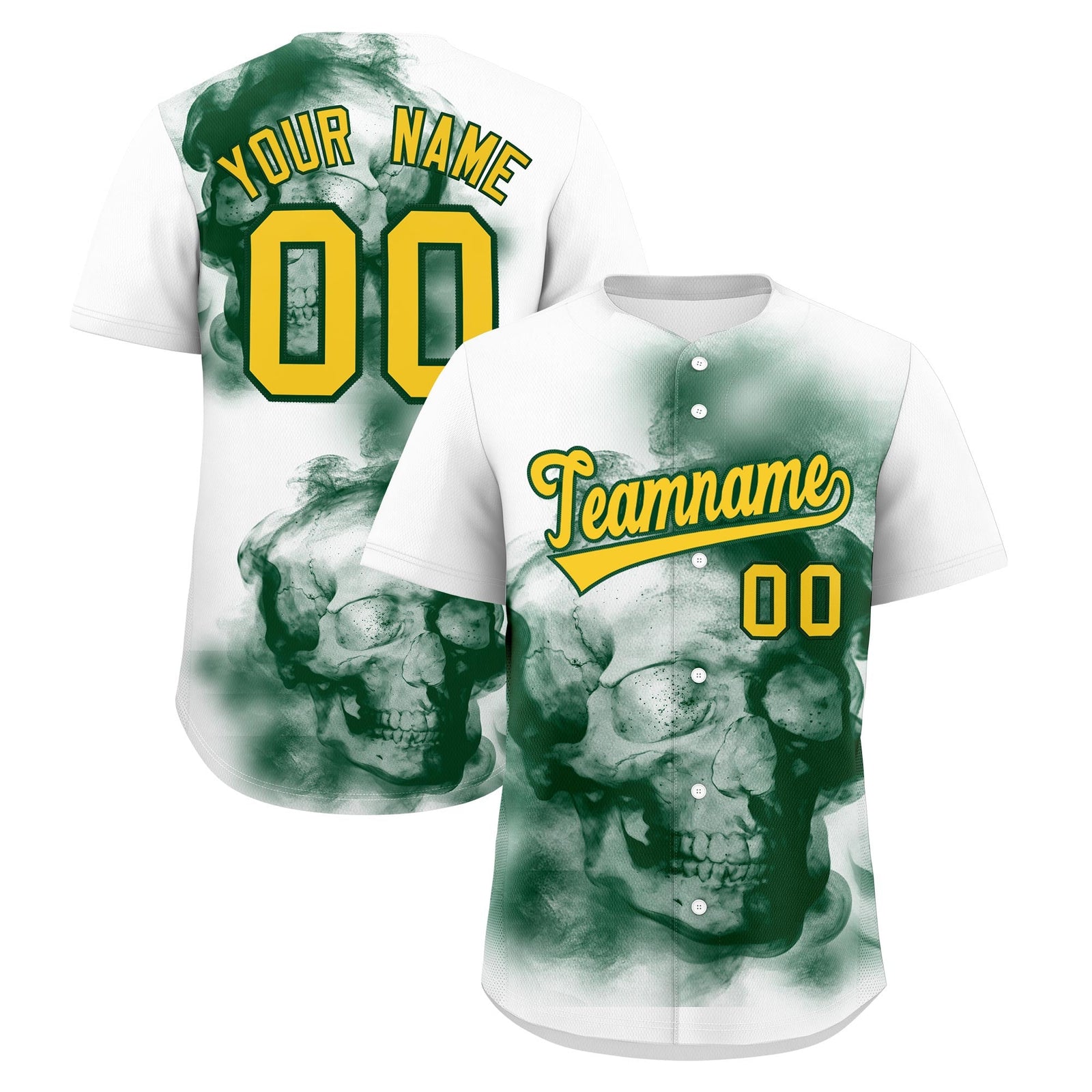 Custom White Dark Green Gold skeleton Graffiti Pattern Lightweight Baseball Jersey| KXKSHOP