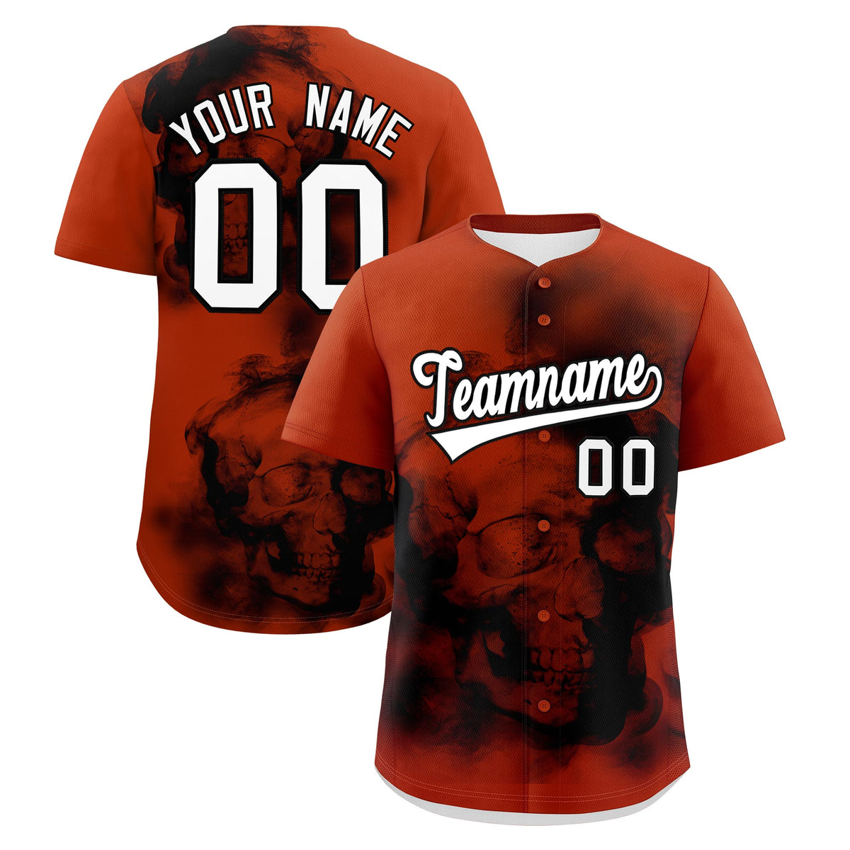 Custom Dark Orange Black White skeleton Graffiti Pattern Quick Dry Baseball Jersey| KXKSHOP
