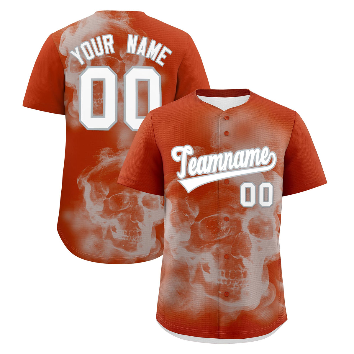 Custom Dark Orange Silver White skeleton Graffiti Pattern Lightweight Baseball Jersey| KXKSHOP