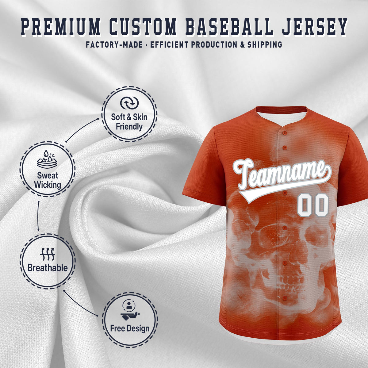 Custom Dark Orange Silver White skeleton Graffiti Pattern Lightweight Baseball Jersey| KXKSHOP