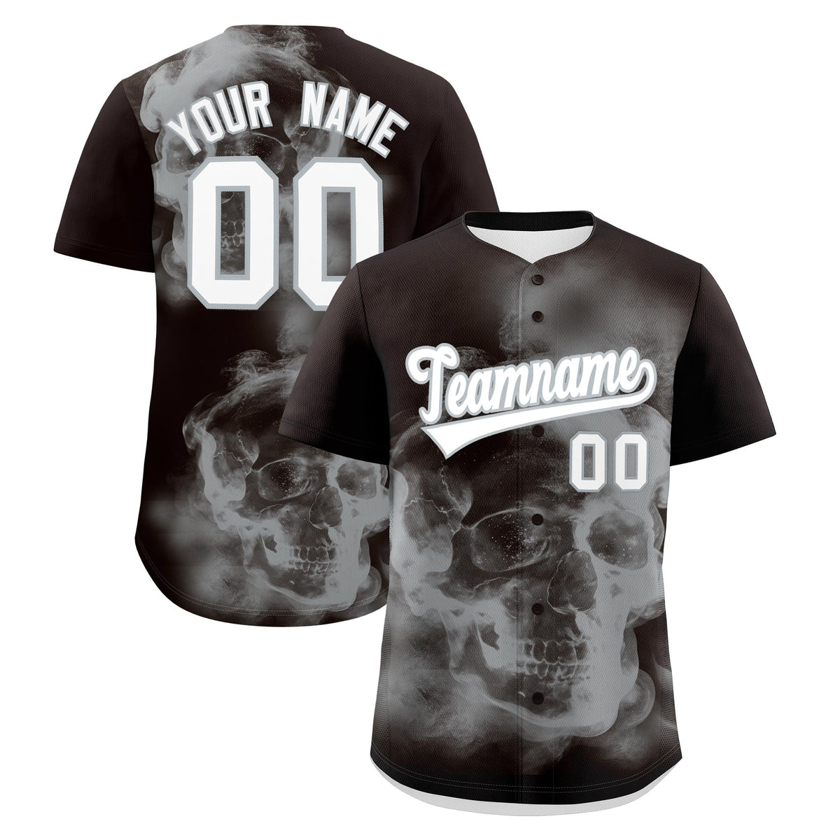 Custom Brown Silver White skeleton Graffiti Pattern Quick Dry Baseball Jersey| KXKSHOP