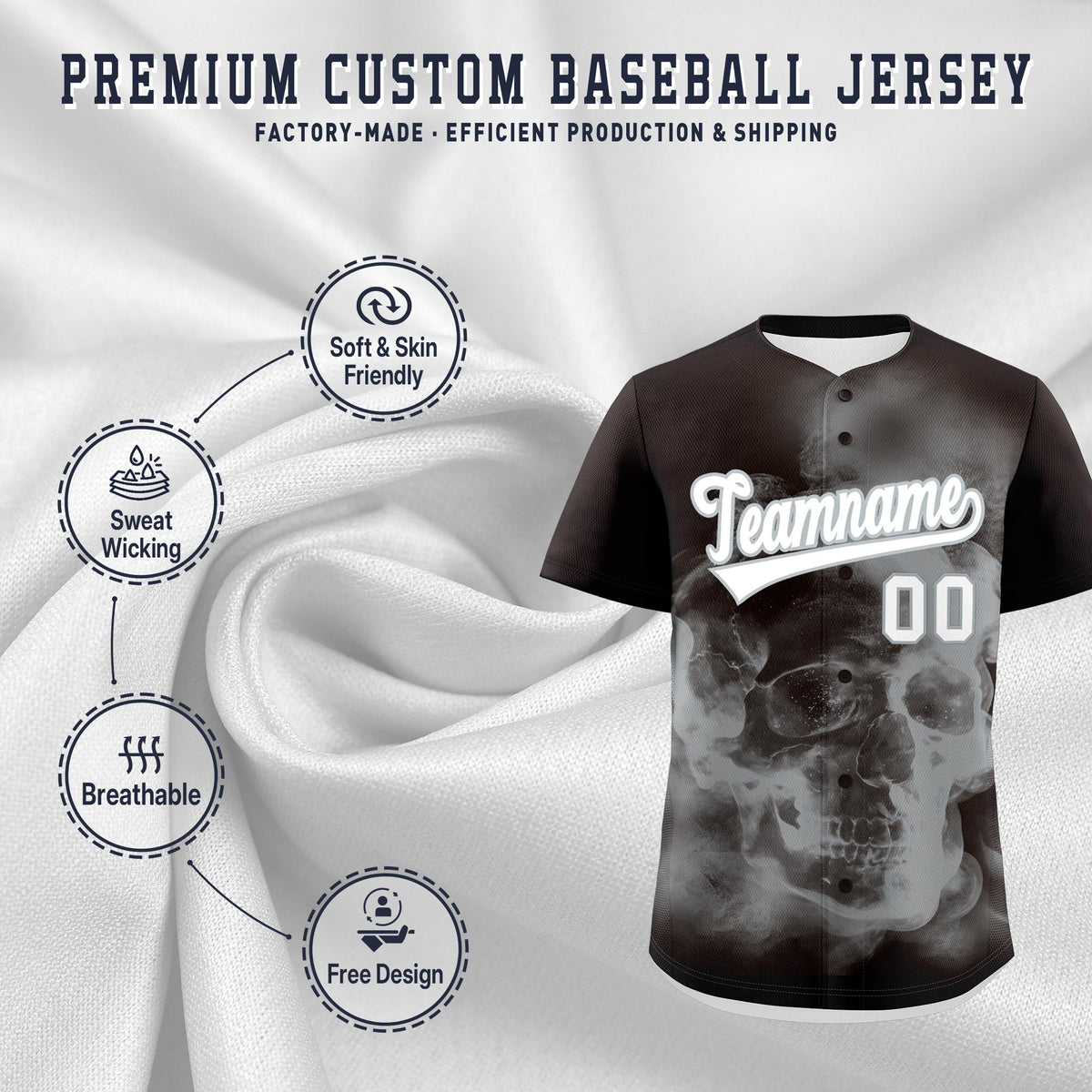 Custom Brown Silver White skeleton Graffiti Pattern Quick Dry Baseball Jersey| KXKSHOP
