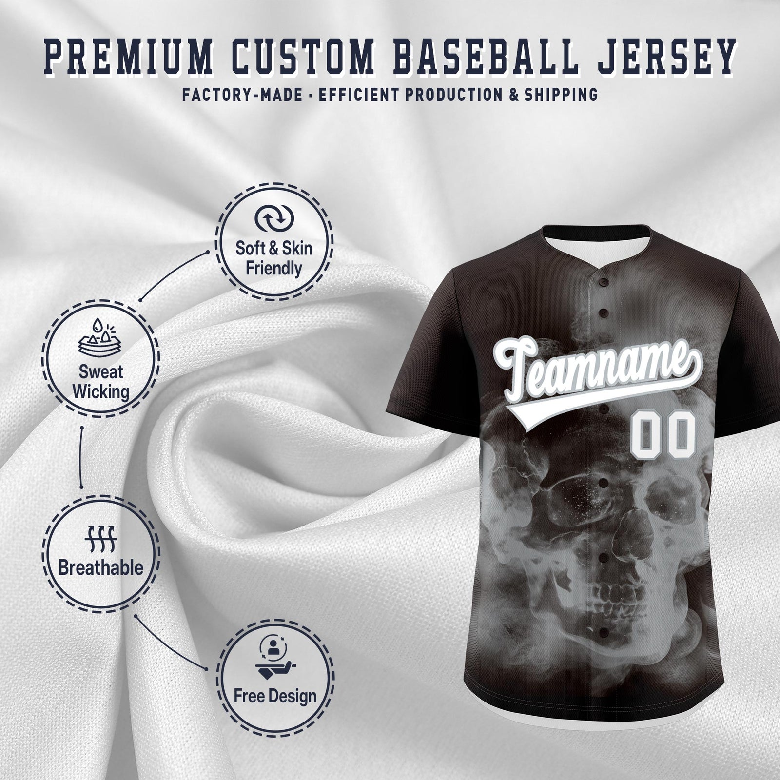 Custom Brown Silver White skeleton Graffiti Pattern Quick Dry Baseball Jersey| KXKSHOP