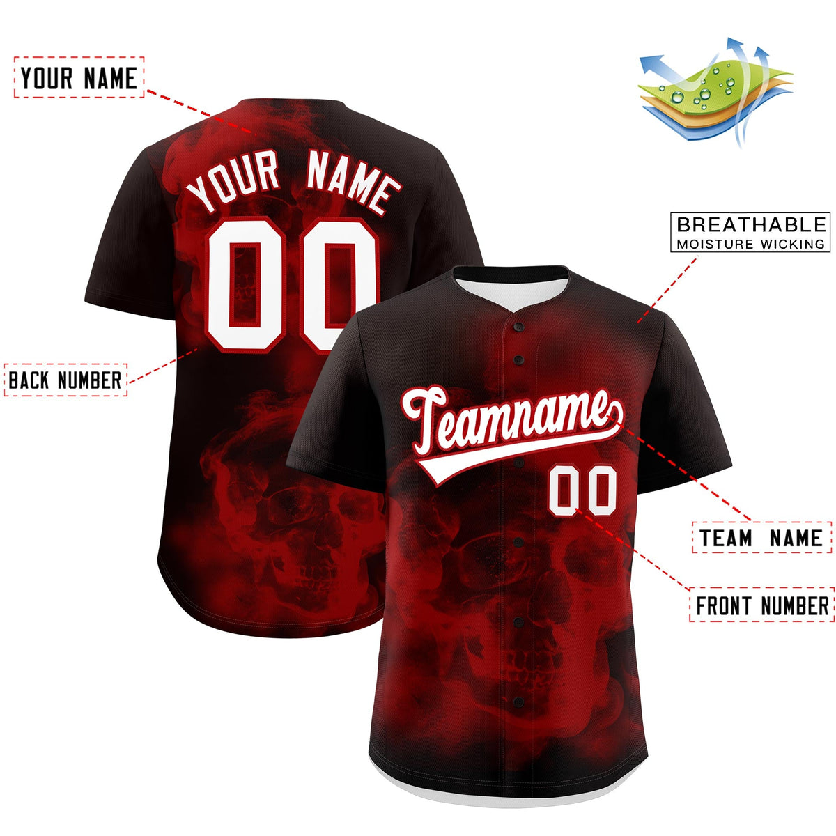 Custom Brown Red White skeleton Graffiti Pattern Lightweight Baseball Jersey| KXKSHOP