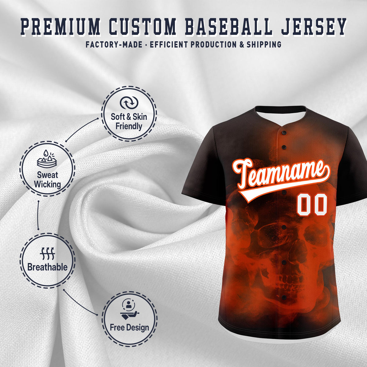 Custom Brown Orange White skeleton Graffiti Pattern Quick Dry Baseball Jersey| KXKSHOP