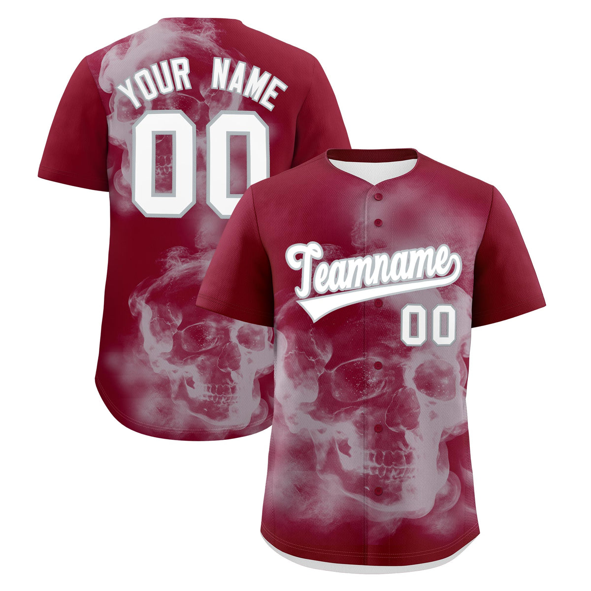Custom Crimson Silver White skeleton Graffiti Pattern Quick Dry Baseball Jersey| KXKSHOP