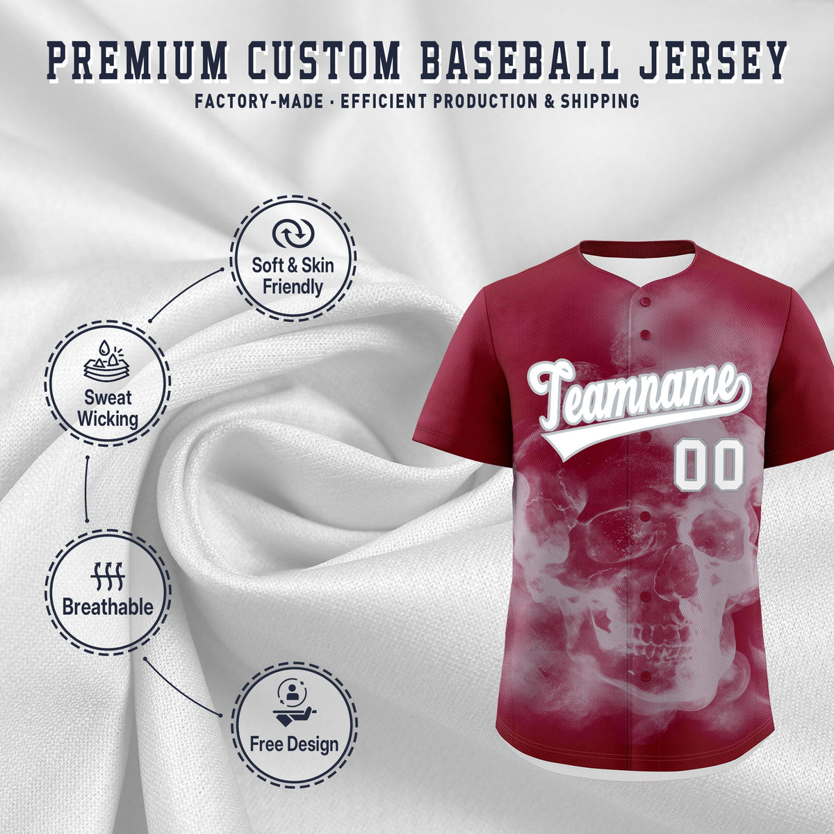 Custom Crimson Silver White skeleton Graffiti Pattern Quick Dry Baseball Jersey| KXKSHOP