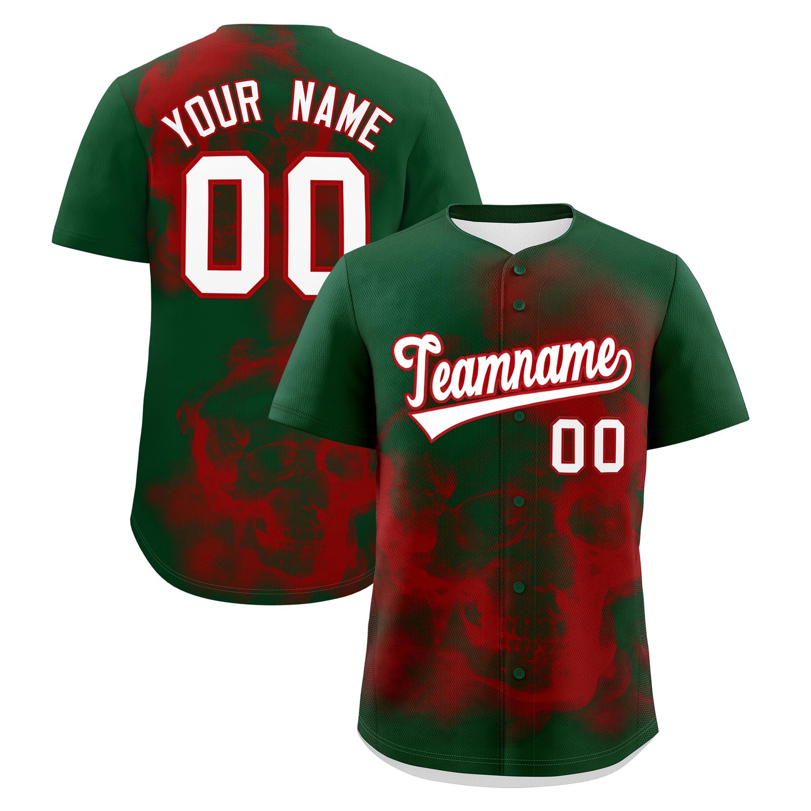 Custom Dark Green Red White skeleton Graffiti Pattern Lightweight Baseball Jersey| KXKSHOP